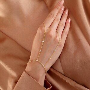 925k Silver Chain -Finger Bracelet - Hand Chain - 14k Gold Plated